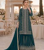 green georgette semi stitched suit with embroidery coding & sequence work
