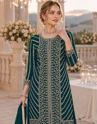 green georgette suit with embroidery coding & sequin work 2
