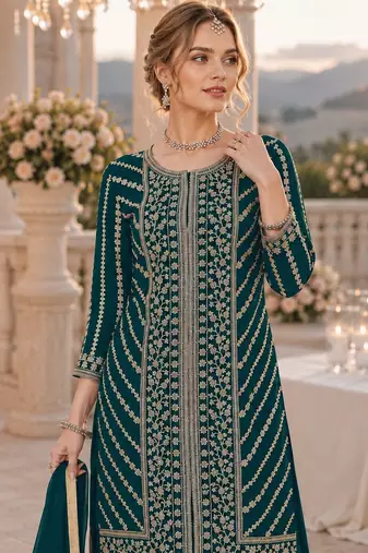 green georgette suit with embroidery coding & sequin work
