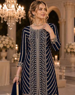 D blue georgette suit with embroidery coding & sequin work 2