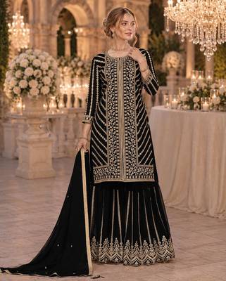 Black georgette suit with embroidery coding & sequin work 1