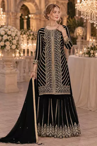 Black georgette suit with embroidery coding & sequin work