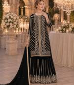 Black georgette semi stitched suit with embroidery coding & sequence work