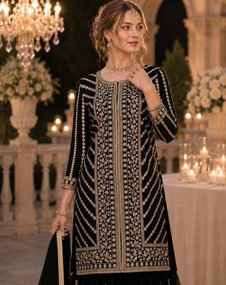 Black georgette suit with embroidery coding & sequin work 2