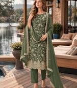 Mehndi embroderied silk semi-stitched salwar suit