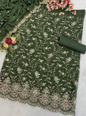 Mehndi embroderied silk semi-stitched salwar suit 3