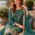 Teal green embroderied silk semi-stitched salwar suit