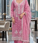 Pink  embroderied silk semi-stitched salwar suit