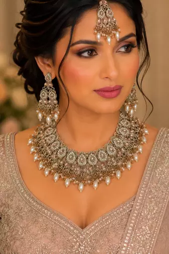 L c t color necklace set with earrings & maang tikka | kundan and agate stone | antique gold plating