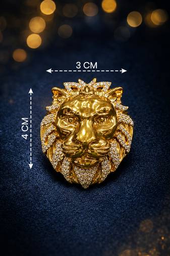 Royal lion head statement brooch pin with american diamond embellishments for men & women