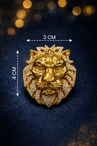 Royal lion head statement brooch pin with american diamond embellishments for men & women