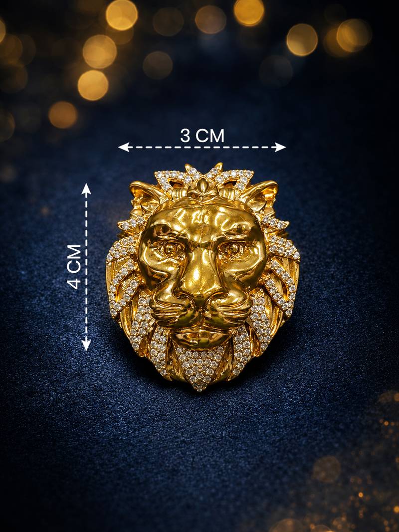 Royal lion head statement brooch pin with american diamond embellishments for men & women