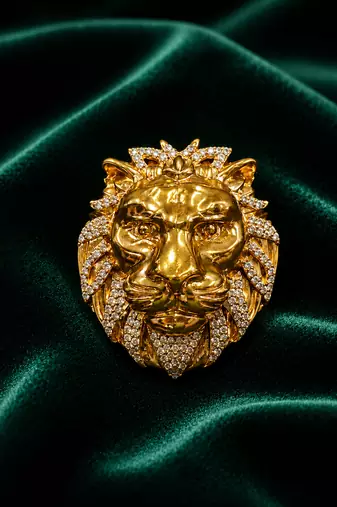 Royal lion head statement brooch pin with american diamond embellishments for men & women
