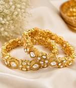 Elegant gold-toned kundan crystal floral bangle set for women