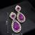 Royal purple teardrop crystal long drop earrings with silver-tone floral cz design