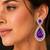 Royal purple teardrop crystal long drop earrings with silver-tone floral cz design