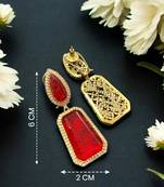 Elegant gold-plated red crystal dual-shaped statement drop earrings for women
