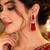 Elegant gold-plated red crystal dual-shaped statement drop earrings for women