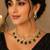 Elegant green stone & american diamond gold-plated statement necklace set with earrings