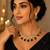 Elegant green stone & american diamond gold-plated statement necklace set with earrings