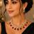 Elegant red stone & american diamond gold-plated statement necklace set with earrings