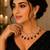 Elegant red stone & american diamond gold-plated statement necklace set with earrings