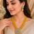 Traditional yellow beaded floral pendant necklace set with pearl drops for women