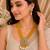 Traditional yellow beaded floral pendant necklace set with pearl drops for women