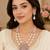 Elegant pink lotus pearl statement necklace set with earrings | american diamond & pearl bridal jewellery
