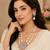 Elegant pink lotus pearl statement necklace set with earrings | american diamond & pearl bridal jewellery