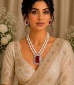 Royal ruby red crystal & pearl double strand necklace set with earrings | statement party & bridal jewellery