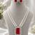 Royal ruby red crystal & pearl double strand necklace set with earrings | statement party & bridal jewellery