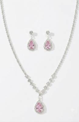 Pink teardrop halo jewelry set 2