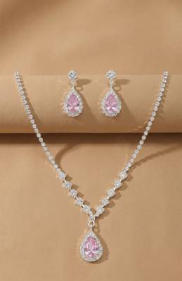 Pink teardrop halo jewelry set 3