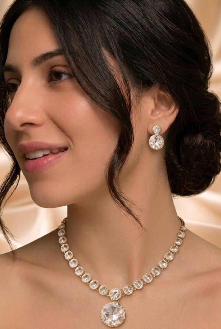 Radiant gold crystal statement set