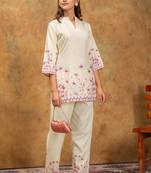 White & pink floral printed cotton co-ord set for women