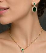 Emerald rectangular halo jewelry set