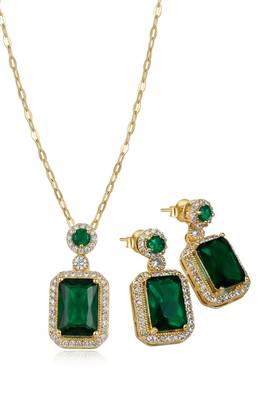 Emerald rectangular halo jewelry set 2