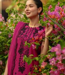 Pink roman silk embroidered suit set with pant & dupatta