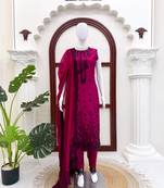 Pink roman silk embroidered suit set with pant & dupatta