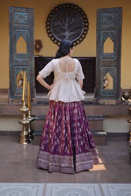 Wine Viscose Jacquard Embroidered Lehenga Choli Set 3