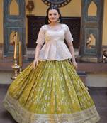 Parrot green Viscose Jacquard Embroidered Lehenga Choli Set