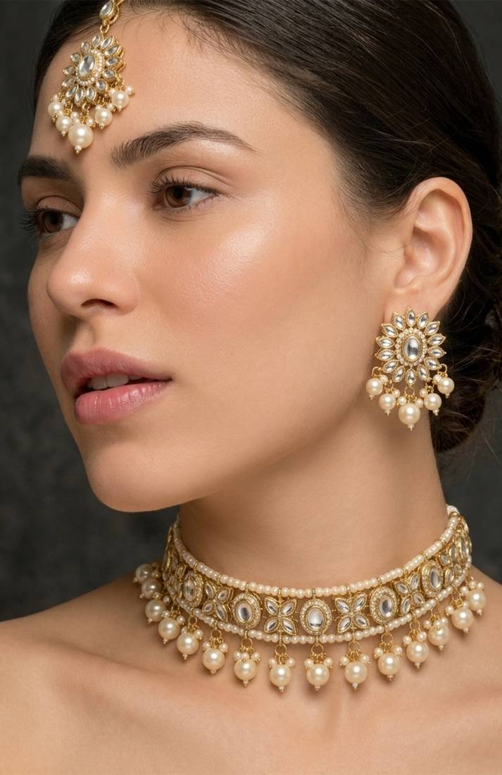 Royal kundan & pearl choker set