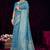 Sky blue silk blend saree with floral zari and thread work