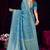 Sky blue silk blend saree with floral zari and thread work