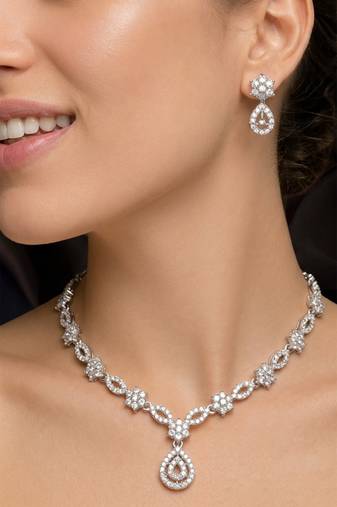 Floral marquise crystal statement set