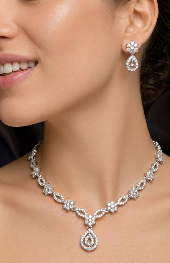Floral marquise crystal statement set