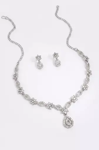 Floral marquise crystal statement set