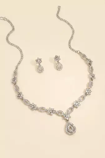 Floral marquise crystal statement set