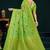 Light green dola silk saree with multicolor floral zari and thread work
